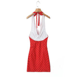 PICSGIRL  -  2024 Summer New European and American Blogger V-neck Large Backless Polka Dot Print Hanging Neck Sexy Dress Short Skirt