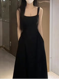 PICSGIRL  -  Summer Women Vintage Casual Midi Party Dress Strapless Elegant One Pieces Birthday Prom Vestidos Female Chic Black Robe Clothes