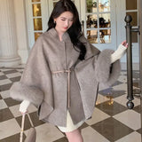 PICSGIRL  -  French Elegant Woolen Coat  Women Fashion OL With Belt Elegant Jacket Office Lady Vintage Batwing Sleeve Outerwear