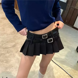 Picsgirl Mini skirt y2k clothes kawaii korean fashion skirts for women 2 belts black mini skirt pleated micro skirt white y2k streetwear