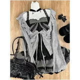 PICSGIRL  -  Sweet Lolita Lace Up Ruffles Cardigan+ Sexy Slim Fit Strapless Vest Tops+ High Waist Ruched Skirts Early Autumn Three Piece Sets