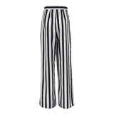 PICSGIRL -  Women Black White Stripe Wide Leg Long Pants New Office Lady Casual High Waist Vintage Loose Straight Trousers