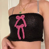 PICSGIRL  -  Y2K Cute Bow Knitted Crop Tops E-girl Kawaii Slim Fit Vest Fairycore Vintage Chic Women Backless Camis 00s Retro Streetwear
