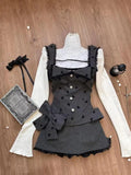 PICSGIRL  -  Sweet Cute White Ruffled Tops+Lace Edge Grey Vest+slimming High Waisted Skirt 3 Piece Set for Women Winter Japanese Skirt Suit