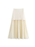 PICSGIRL  -  Women Summer Pleated Skirts Fashion Solid Splicing High Waist Mid-Calf Female Elegant Street MIDI Skirt Clothing