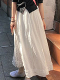 PICSGIRL  -  Lace White Maxi Skirts Women 2024 New Spring Summer Chic Simple High Waist A-line Faldas Female Korean Fashion Casual Long Skirt