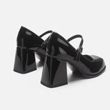 PICSGIRL  -  New Chunky Mary Jane Heels Pumps Fashion Vintage Patent Leather High Heels Female Square-toed Black Lolita Platform Shoes Womens