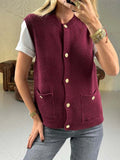 PICSGIRL  -  Pocket Solid Cardigan Vest Women O Neck Single Breasted Sleeveless Knit Waistcoat 2025 New Simple Casual Fashion Sweater Jacket