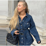 PICSGIRL  -  Fashion Women's Denim Jackets With Belt Casual Lapel Single-breasted Pockets Washed Jacket 2025 Spring Lady Y2k Street Outwear