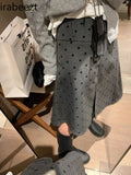 PICSGIRL  -  Retro Wear Two Sides Wear Pleated Polka-dot Skirt Women 2024 Fall/winter New Fashion Gray A-line Skirt