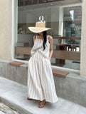 PICSGIRL  -  Casual Beach Vacation Suit Cotton Blend 2024 New Fashion Stripe Tank Tops And A-line Loose Long Skirts 2 Piece Set Women Outfits