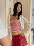 PICSGIRL  -  Hottie Plaid Print Camisole Irregular Edges Bow Midnight Street Sweet Versatile Skinny 2025 Summer Trend Daliy Mini Tops