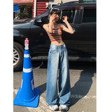 PICSGIRL  -  Blue Y2K Women Jeans 2024 NEW Vintage High Waisted Streetwear Wide Leg Jean Female Trouser Fashion Hip Hop Baggy Denim Pants