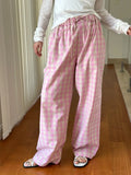 PICSGIRL  -  Spring and Summer Women's Casual Plaid High Waisted Loose Wide Leg Pants