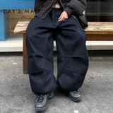 PICSGIRL  -  Harajuku Street Fashion Women Baggy Jeans Fold Detail Y2K Oversized Denim Pants Hip Hop Loose Sweatpants  Dark Blue