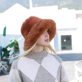 PICSGIRL  -  Autumn Winter Women Keep Warm Rainbow Faux Fox Fur Basin Cap Female Fashion Casual Party Bucket hat Music Festival Thickened Hat