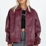 PICSGIRL  -  Women Y2k Oversized Faux Leather Jackets Lapel Collar Zip Up Motorcycle Coats Fall Fashion Leather Bomber Jacket