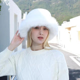 PICSGIRL  -  Autumn Winter Women Keep Warm Rainbow Faux Fox Fur Basin Cap Female Fashion Casual Party Bucket hat Music Festival Thickened Hat