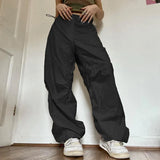 PICSGIRL -  Oversized Solid Joggers Women Casual Tech Trousers Streetwear Fashion Baggy Trousers Low Waist Drawstring Y2K Wide Leg Cargo Pan