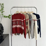 PICSGIRL  -  Vintage  Fair Isle Crew Neck Jumper Heart Pattern Knitted Pullovers Christmas Sweater Holiday Knitwear Autumn Women Outerwear