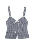 PICSGIRL  -  Woman Summer Casual Black and White Plaid Tank Tops Sexy Bow Decoration Backless Top Female Fashion Slim Crop Tops