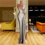 PICSGIRL - Gorgeous Evening Dresses Satin Shiny Prom Dress One Shoulder Ball Gowns Floor Length Robes For Formal Party Vestidos