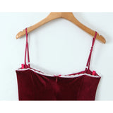 PICSGIRL  -  Lace Trim Wine Red Sling Mini Dresses For Women A-line Slim Birthday Party Dress Sexy Elegant Christmas Robe