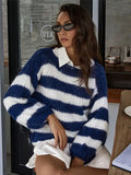 PICSGIRL  -  Red Striped Mohair Pullover Sweater Women Scoop Neck Lantern Sleeve Knitted Sweaters Autumn Winter New Casual Fashion Jumpers