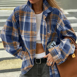 PICSGIRL  -  Fashion Loose Plaid Women'S Blouse Elegant Lapel Long Sleeve Office Shirts And Blouses Vintage Oversize Top Female