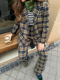 Picsgirl -  Elegant Lapel Plaid Blazer Jacket Set For Women Fashion Wide Leg Pants Loose 2 Piece Suits 2024 Office Ladies Commute Outfits