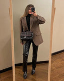 PICSGIRL  -  Woman Fashion Houndstooth Blazers Coats Female Long Sleeve with Pockets Chic Blazers Ladies Loose Notched Collar Coats