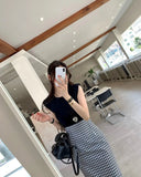 PICSGIRL  -  Female French Retro Plaid Fashion Long Skirt 2024 New Back Slit Striaight Slim High Waist Elegant Casual Women Summer Skirt