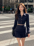 PICSGIRL  -  2024 Autumn new French elegant lapel single-breasted short top with pleated half-skirt suit fashion ladies two-piece suit