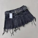 PICSGIRL  -  Street Retro Harajuku Y2k Skirt Goth Black Denim Skirts Women High Waist Slim Mini Skirt Casual Sexy A Line Hip Pleated Skirt