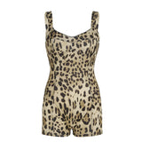 PICSGIRL  -  Women Sexy Leopard Print Patchwork Spaghetti Straps Playsuits Fashion Square Neck Sleeveless Night Clubwear Casual Slim Rompers