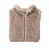 PICSGIRL  -  casual winter outfits Exclusive Y3k Girls Hooded Sleeveless Faux Fur Coat Women Waistcoat Autumn Winter Gradient Fox Fur Vest Top Gilet Femme