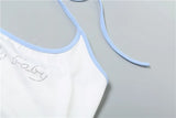 PICSGIRL  -  Simple Letter Print 2 Piece Set Women Halter Bandage Crop Tops+Drawstring Stretch Flare Pants Vacation Matching Suits