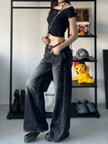 PICSGIRL  -  Grunge Y2k Black Jeans Women Baggy Vintage High Street Oversized Denim Trousers Gothic Gyaru 2000s Acubi Fashion Jeans