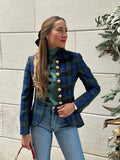 Picsgirl Vintage Stand Neck Plaid Embroidery Jacket Women Elegant Single Breasted Long Sleeve Suit 2024 Spring Lady Chic Street Outerwear