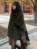 PICSGIRL  -  Autumn/Winter New Retro Plaid Cloak Shawl Woolen Coat Women Winter Clothes Korean Style Chic Loose Wool Outerwear Women Top