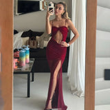 PICSGIRL  -  2025 Spring Hollow Out Ruffles Mesh Camisole Maxi Dress Women Sexy Strapless Spaghetti Straps Backless Ruched Party Long Robe