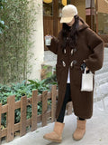 PICSGIRL  -  Casual Fluffy Lamb Wool Long Coats Women Warm Loose Horn Button Pockets Solid Coat Female Winter Elegant Chic Streetwear