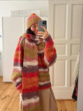 PICSGIRL  -  Women Casual Colorful Stripes With Scarf Knitted Pullover Fashion Full Sleeve Cashmere Sweater New Lady Autumn Winter Knitwear