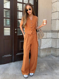 PICSGIRL  -  Womem Linen Cotton Chic Vest ＆ Pants Suit Two-Piece Set Office Ladies Summer Chic 2 Piece Sets Womens Outfits