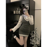 PICSGIRL  -  Striped Knitted Mini Dress Women Preppy V Neck Sleeveless Sweater Dresses Korean Kawaii Patchwork Sundress Bodycon Vestidos New