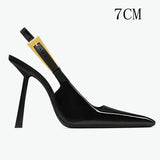 PICSGIRL  -  Spring And Summer New Black Patent Leather High Heels Women Slim Heel Shoes Temperament Minority Pointed Sandals