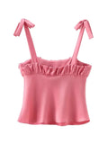 PICSGIRL  -  Summer Women Cropped Camisole Elegant Pink Lace Up Ruched Decorate Sexy Sleeveless Tops Female Backless Slim Fit Top