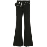 PICSGIRL  -  Gothic Style Wide Waistband Flare Jeans High Street Y2K Retro Fashion Denim Pants Black Casual Punk Boot Cut Trousers