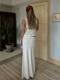 PICSGIRL  -  Elegant Sequined Patchwork 3 Piece Set Women Basic Scarf+Square Collar Tank Tops+Ruched Long Skirt Matching Trend Suits