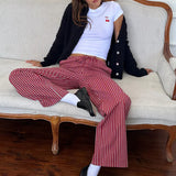 PICSGIRL  -  Women's Y2K Vintage Plaid/Striped Long Pants Casual Elastic Drawstring Low Waist Wide Leg Retro Trousers with Pockets